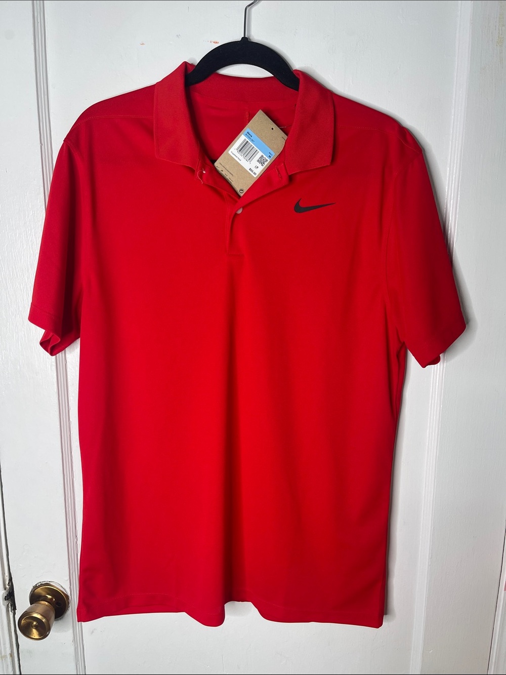 Nwt Nike Red Polo Shirt M Dri-fit Men’s Medium Black Swoosh Short Sleeves New